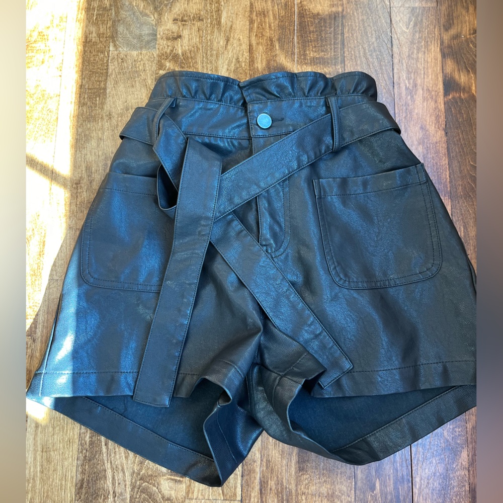 leather shorts with tie in front